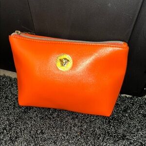 Versace Orange Cosmetic Bag with Gold Medallion